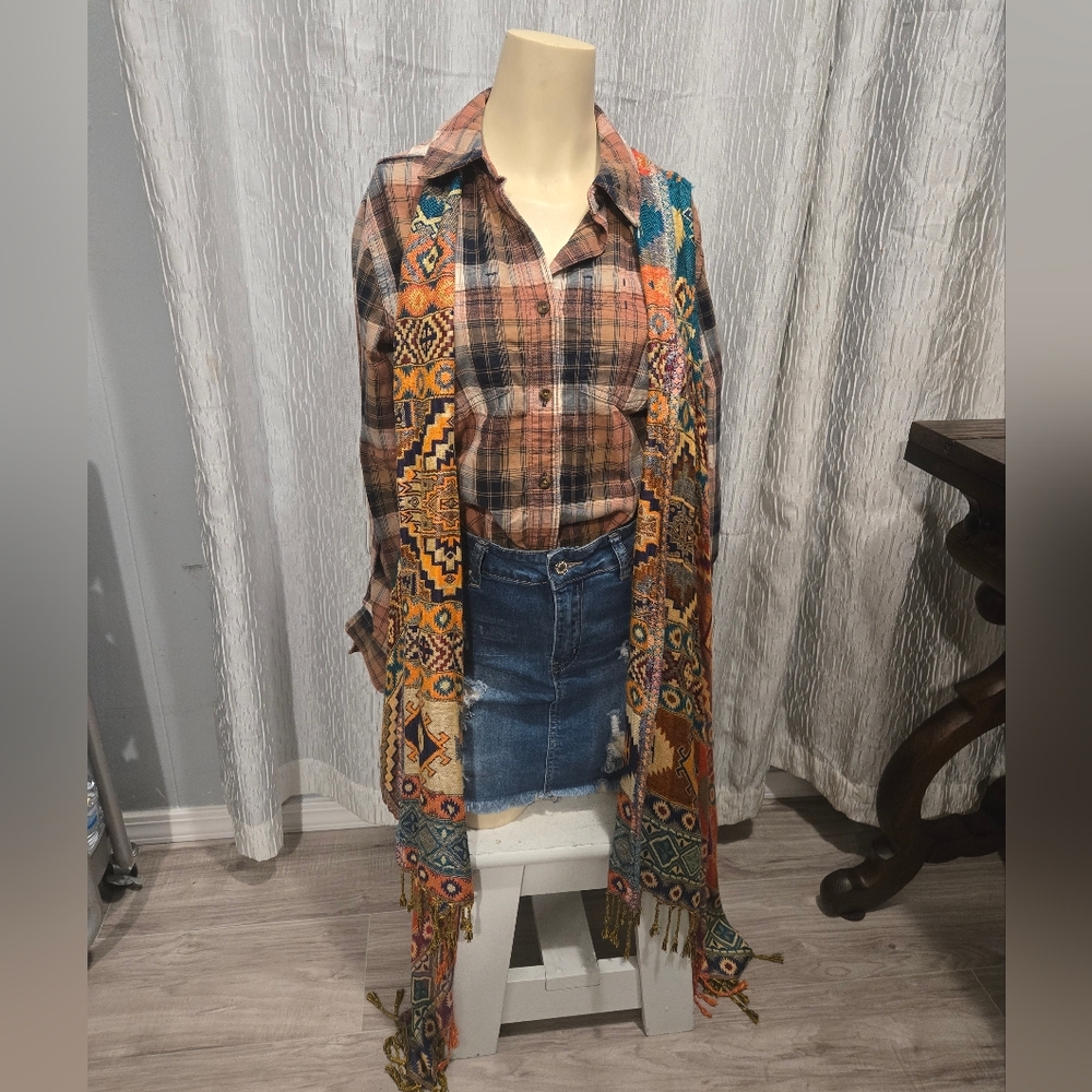 Hoho / Aztec Patterned Shawl Multicolor Mede In M… - image 13